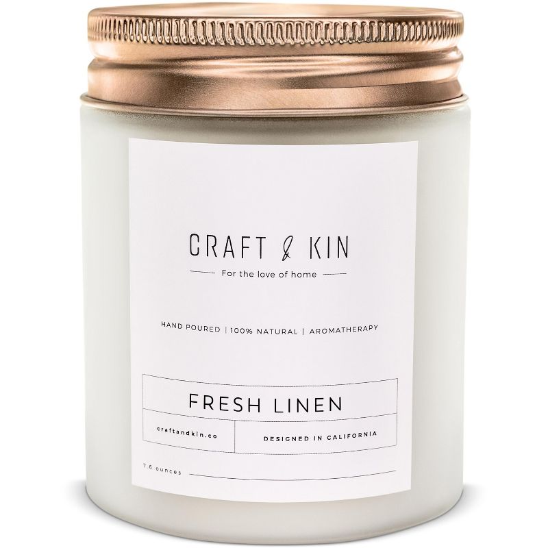 Craft & Kin Wood Wick, All-Natural Soy Aromatherapy Candle in Frosted Glass Jar , 1 of 8