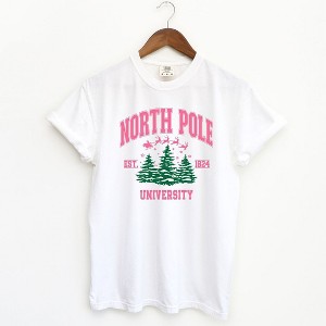 Simply Sage Market Women's North Pole University Pink Trees Short Sleeve Garment Dyed Tee - 1 of 3