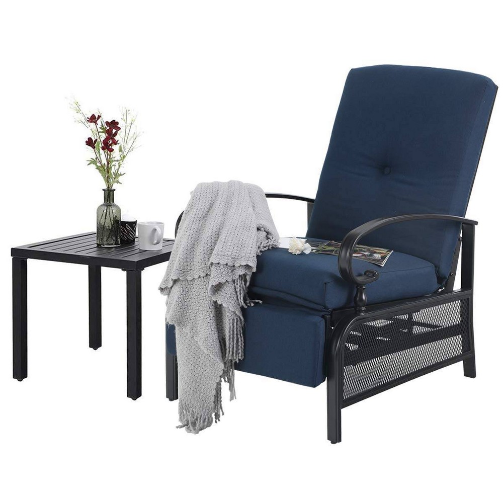 Photos - Garden Furniture 2pc Patio Set with Adjustable Recliner Lounge Chair & Small Side Table - C