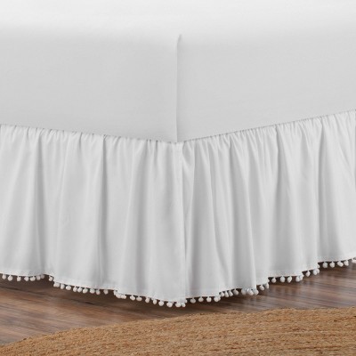 Belles & Whistles Pom Pom Trim Queen Bed Skirt White