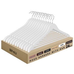 BP4U Premium Wooden Hangers with Non-Slip Pant Bar, Heavy Duty Coat Hangers with 360° Swivel Hook for Jackets, Shirts, Dresses - 1 of 4