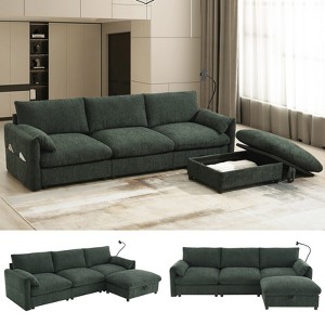 TiramisuBest 130"/96.5" Modular L Shape Chenille Sectional with Folding Table, 2 Armrest Pillows and Free Movement Ottoman, Chenille-5 Seat/4 Seat - 1 of 4
