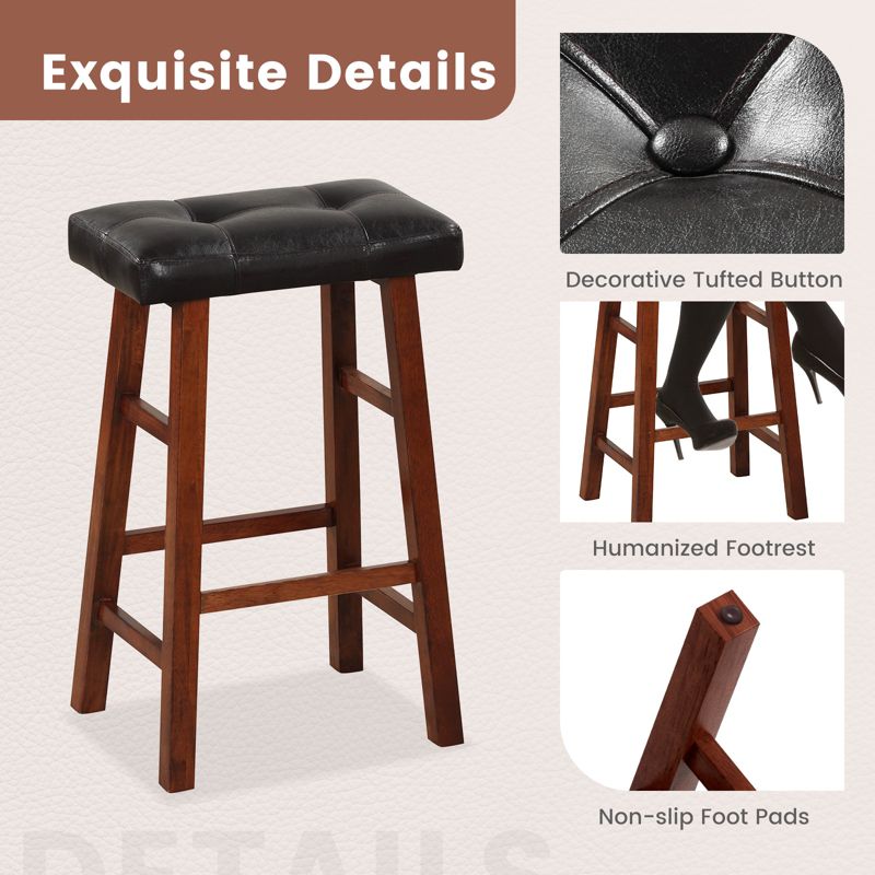 Tangkula 4PCS 29" Upholstered Barstools Backless Rubberwood Dining Chairs Blac k& Brown, 3 of 6