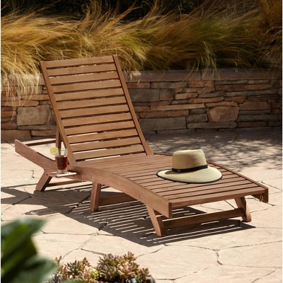 Natural Wood Adjustable Outdoor Lounger Chair with Arms