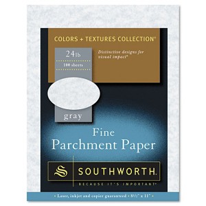 Southworth Parchment Specialty Paper Gray 24 lb. 8 1/2 x 11 100/Box P974CK336 - 1 of 3