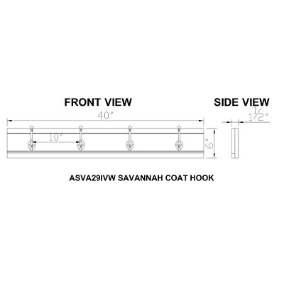 Ivory Wood 40-Inch Wall Mounted Coat Rack with Shelf