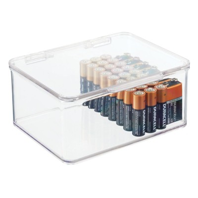 Image of mDesign Plastic Home Office Desk Storage Organizer Bin Box with Hinge Lid, Clear