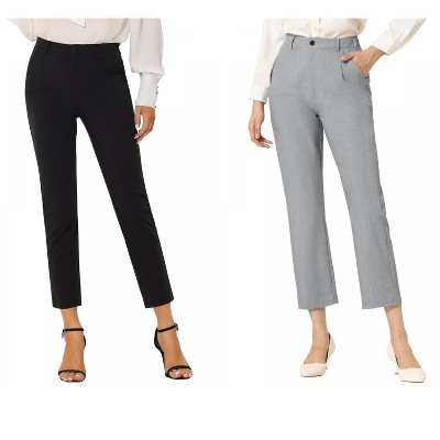 Allegra K Women's Plaid High Waist Elastic Back Office Work Ankle Pants 2 Packs