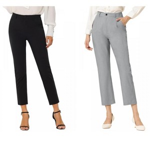 Allegra K Women's Plaid High Waist Elastic Back Office Work Ankle Pants 2 Packs - 1 of 4