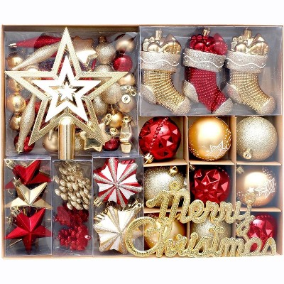70 Pcs Christmas Balls Ornaments Set, Shatterproof Ornaments with Merry Christmas Sign & Top Tree Toppers for Xmas Christmas Tree