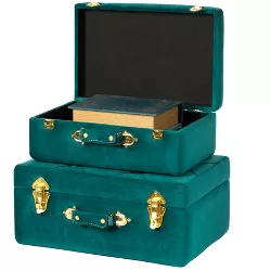Vintiquewise Decorative Tufted Velvet Suitcase Treasure Chest Set of 2