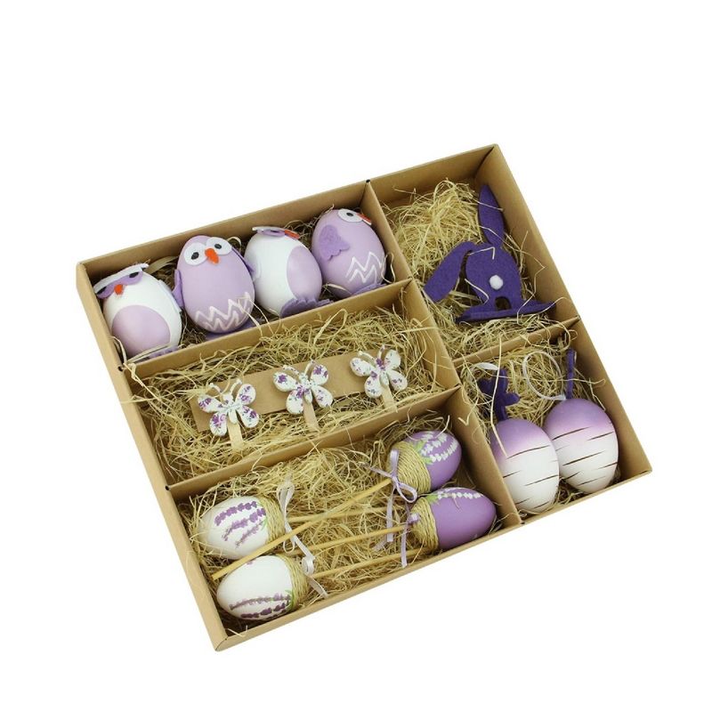 Northlight 14ct Easter Egg, Chicken and Bunny Spring Decorations - Purple/White, 1 of 4