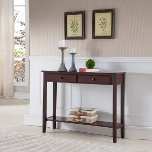 Kings Brand Furniture - Sawyer Wood Console Entryway Table with 2 Drawers, Walnut - 1 of 4