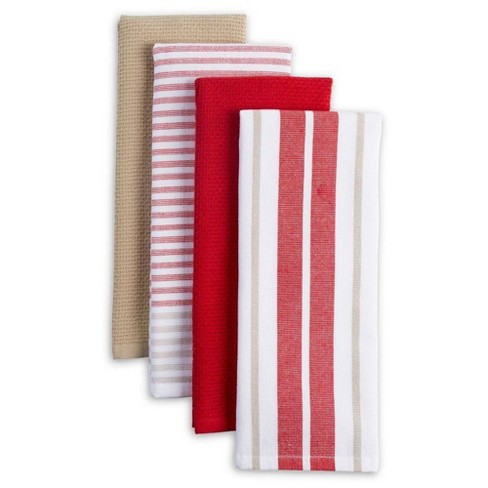 4pk 16 X28 Bistro Kitchen Towels Beige Red White Town Country