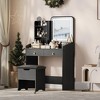 Bedroom Dressing Vanity Desk with LED Lighted Mirror & Charging Station, Makeup Vanity Table Set with Storage Stool, 2 Drawers & 4 Open Shelves - 4 of 4