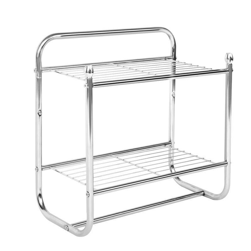Juvale Wall Mounted 2 Tier Storage Organizer Shelf for Bathroom & Kitchen, Chrome Metal Shower Caddy with Towel Rack, 6 of 12