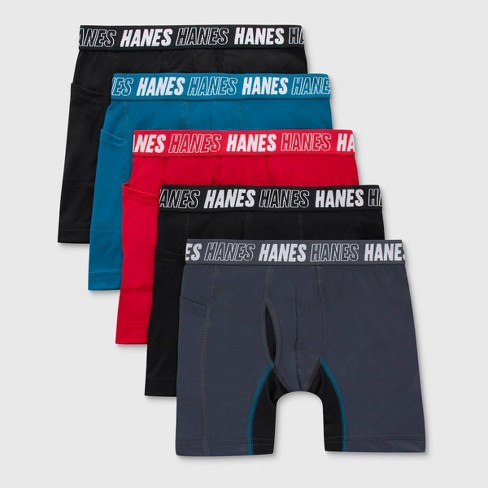 Hanes Moves Boys' 5pk Anti-Chafe Long Leg Boxer Briefs - Red S