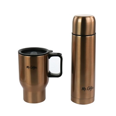 Mr. Coffee 2-Piece Javelin and Travel Mug Set, Red Metallic/Stainless Steel