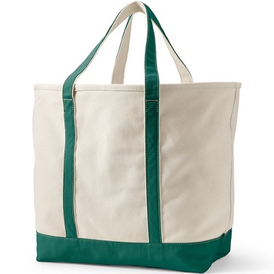 Extra Large Ivory and Green Canvas Shoulder Bag with Side Pockets