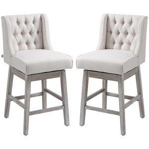 Beige 27" Swivel Bar Stools (Set of 2), Counter Height, Linen Upholstery and Button Tufted Design - 1 of 4