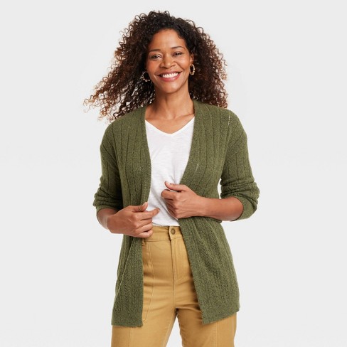 Women's Cable Pointelle Cardigan - Knox Rose™ Heather Olive Green Xs :  Target