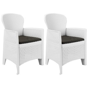vidaXL Patio Chairs 2 pcs with Cushion White Plastic Rattan Look - 1 of 4