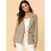 INSPIRE CHIC Women's Notched Lapel One Button Boyfriend Plaid Suit Blazer - 2 of 4