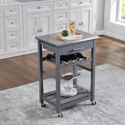 GlasFlength Kitchen Carts and Islands Modern Rolling Kitchen Cart with Spacious Storage for Kitchen, Gray,22.76”*15.75”*33.55"