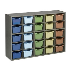 ECR4Kids Streamline 25 Cubby Tray Cabinet with 25 Scoop Front Storage Bins, 5x5, Grey Wash - 1 of 4