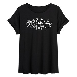 Women's - Instant Message - Teddy Bow Coffee Oversized Graphic T-Shirt - 1 of 4