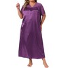 Agnes Orinda Women's Plus Size Satin Lace V Neck Short Sleeve Maxi Chemise Soft Lounge Nightgown - 2 of 4