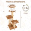 Costway 65" Tall Cat Tree for Indoor with Self-groomer Padded Perch Removable Cat Bed - 3 of 4