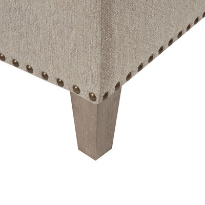 Taupe Tufted Square Cocktail Ottoman with Bronze Nailhead Trim
