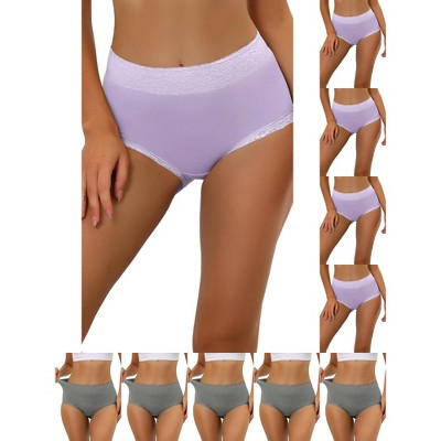 INSPIRE CHIC Women's Cotton Solid High-Rise Lace Trim Tummy Control Full Coverage Briefs 10 Packs