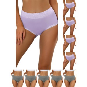 INSPIRE CHIC Women's Cotton Solid High-Rise Lace Trim Tummy Control Full Coverage Briefs 10 Packs - 1 of 4