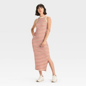 Women's Rib-Knit Maxi Bodycon Dress - Universal Thread™ Dark Red Striped - 1 of 3