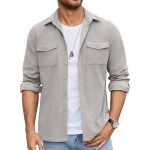 COOFANDY Men's Button Down Waffle Shirt Jacket Casual Long Sleeve Shacket Lightweight Overshirts with Flap Pockets - 1 of 4