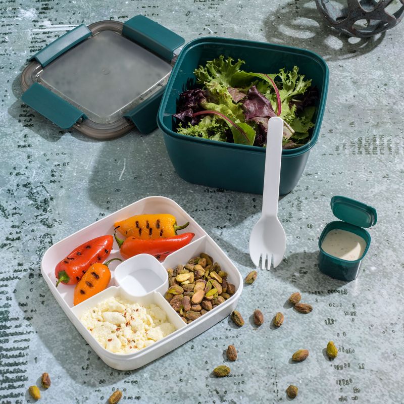 Spice by Tia Mowry Spicy Thyme 6.85in Lunch Box Container with Spork in Dark Teal, 2 of 8