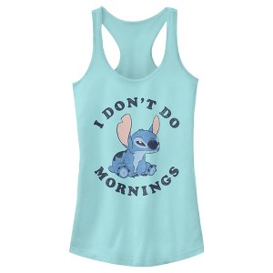 Juniors Womens Lilo & Stitch I Don't Do Mornings Light Blue Racerback Tank Top - 1 of 4