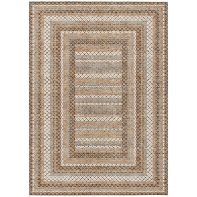 Chocolate And Beige Geometric Washable Indoor Outdoor Area Rug