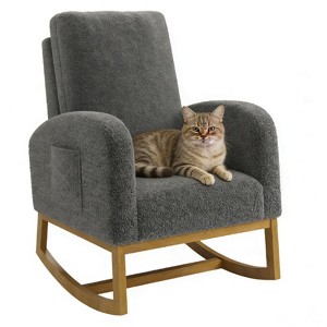 Teddy Upholstered Rocking Chair, Comfortable Rocker Recliner with Side Pocket, Rocker Glider for Living Room, Bedroom, Breastfeeding, Nursing Room - 1 of 4