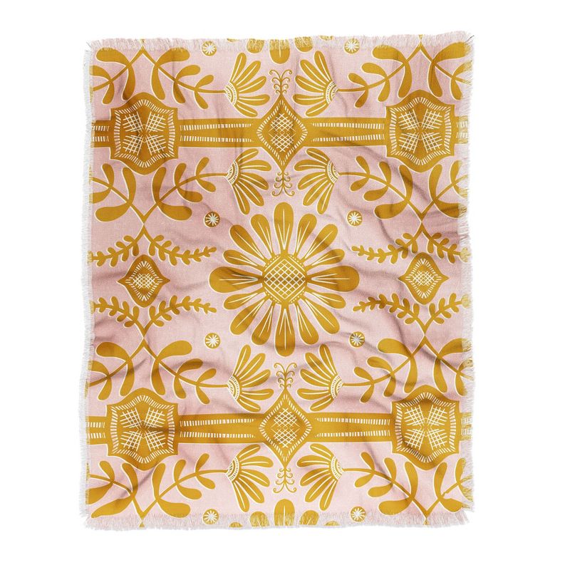 Sewzinski Boho Florals Yellow White Pink Woven Throw Blanket, 50x60 - Deny Designs, 1 of 3