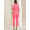 INSPIRE CHIC Women's Short Sleeve Collared Solid Color Button Down Tie Waist Cargo Jumpsuit - 4 of 4