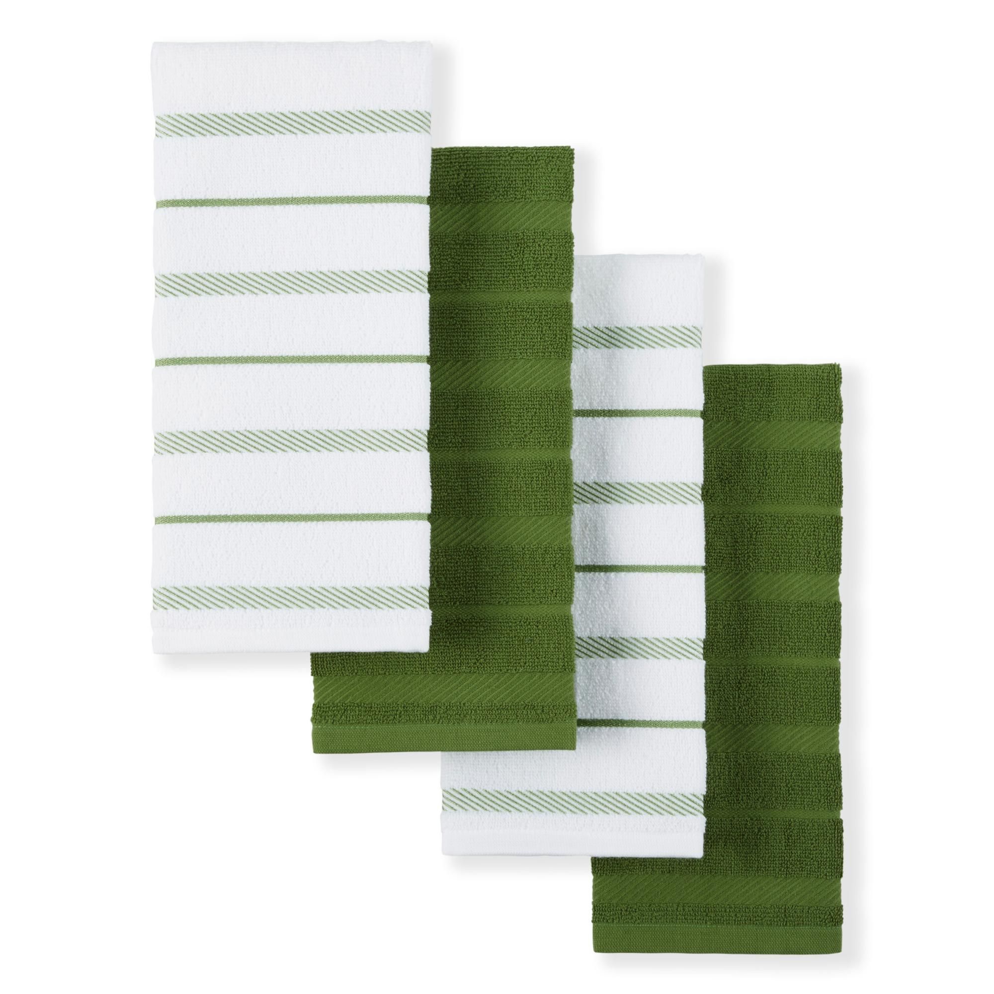 KitchenAid Albany Kitchen Towels 4-Pack, Matcha Green/White, 16"x26"