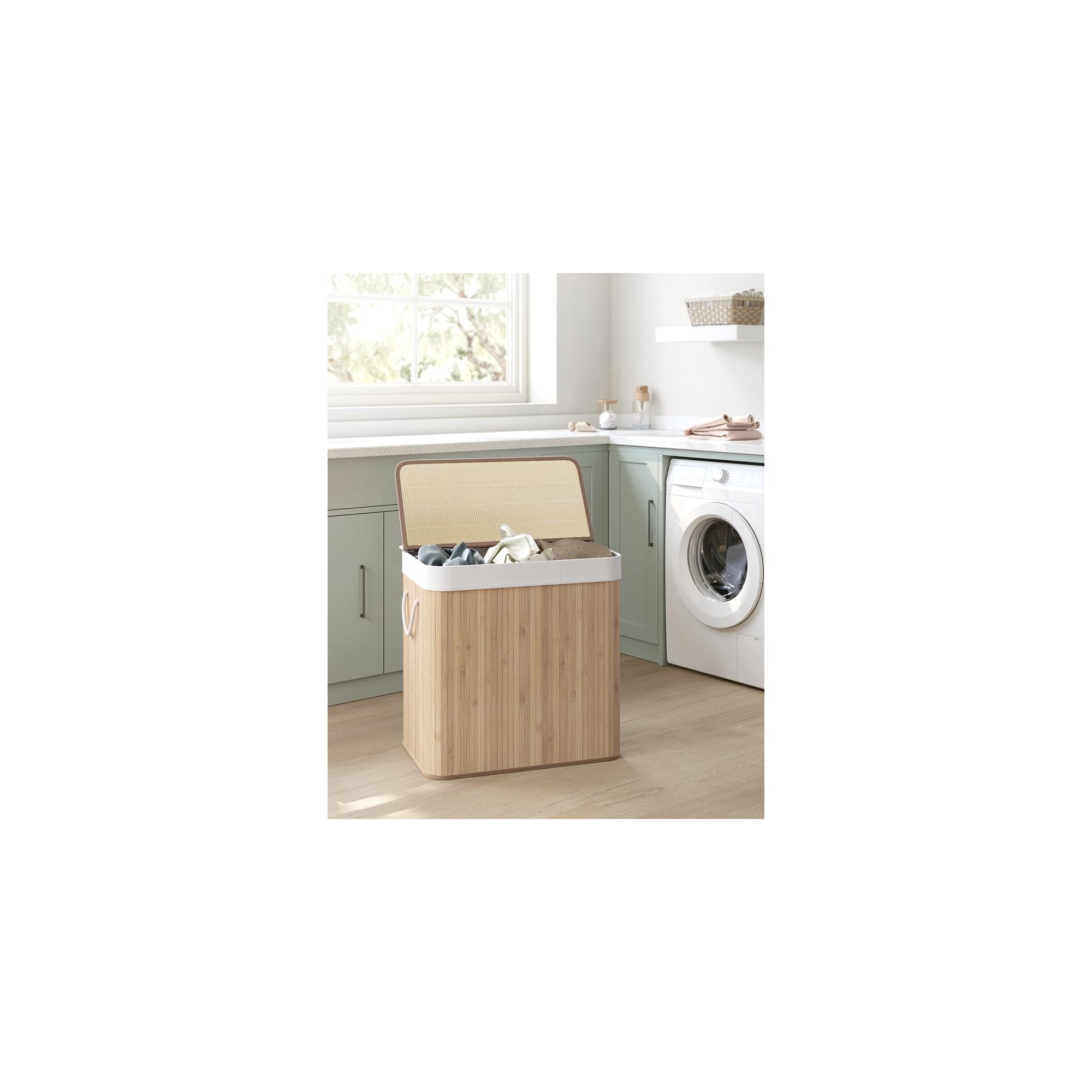 SONGMICS Laundry Hamper, 39.6 Gallons (150L), 3-Section Laundry Basket, Laundry Hamper with Lid, Bamboo, Foldable, Natural
