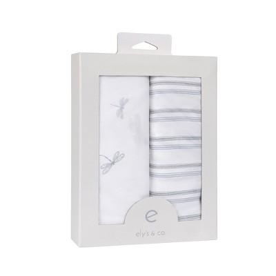 Blue Dragonfly and Stripe Cotton Jersey Baby Bassinet Sheet Set