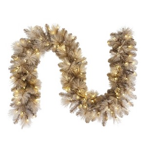 Puleo 9'x10" Pre-Lit Tan Artificial Garland with 100 UL-Listed Incandescent Lights - 1 of 4