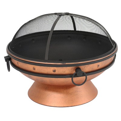 Copper Finish 30-Inch Round Wood-Burning Fire Pit with Handles