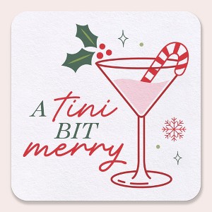 Big Dot of Happiness 25 Ct A Tini Bit Merry Drink Coasters, 4-Inch Disposable Square Paper Coasters, Christmas Cocktail Holiday Candy Cane Martini - 1 of 4