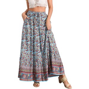 INSPIRE CHIC Women's Boho Casual Floral Printed Elastic Waist Maxi Skirts - 1 of 4